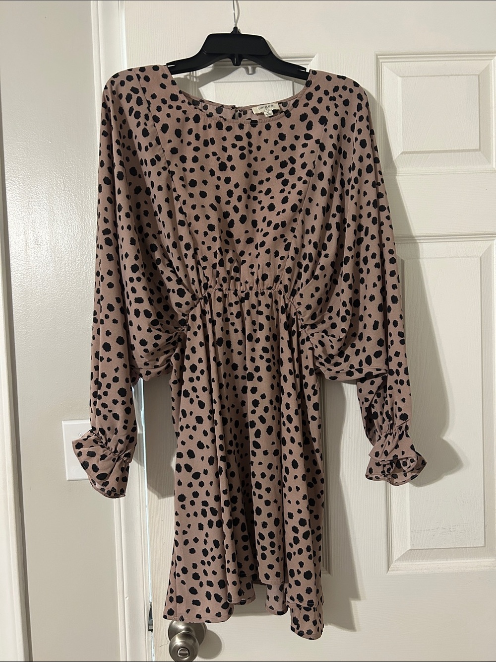 Umgee Taupe and Black Polka Dot Long Sleeve Dress